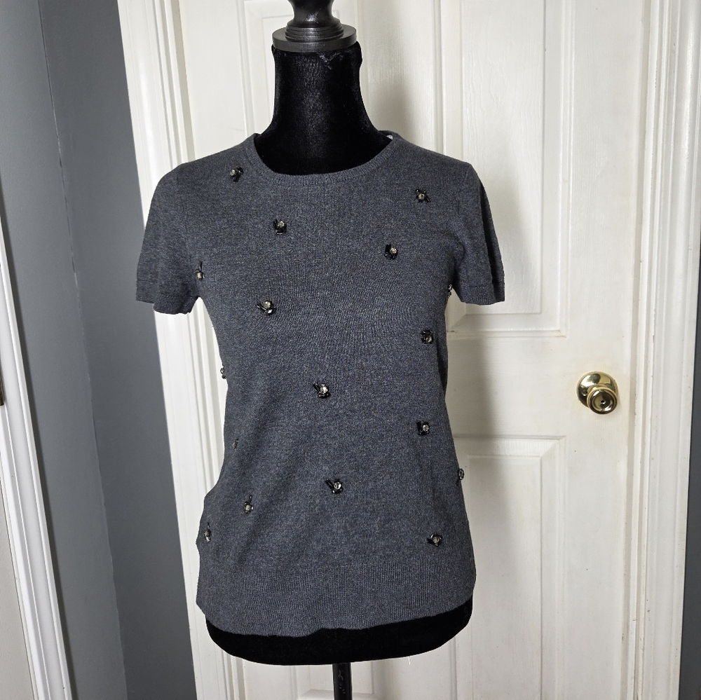 Loft Womens XSP Dark Gray Short Sleeve Top